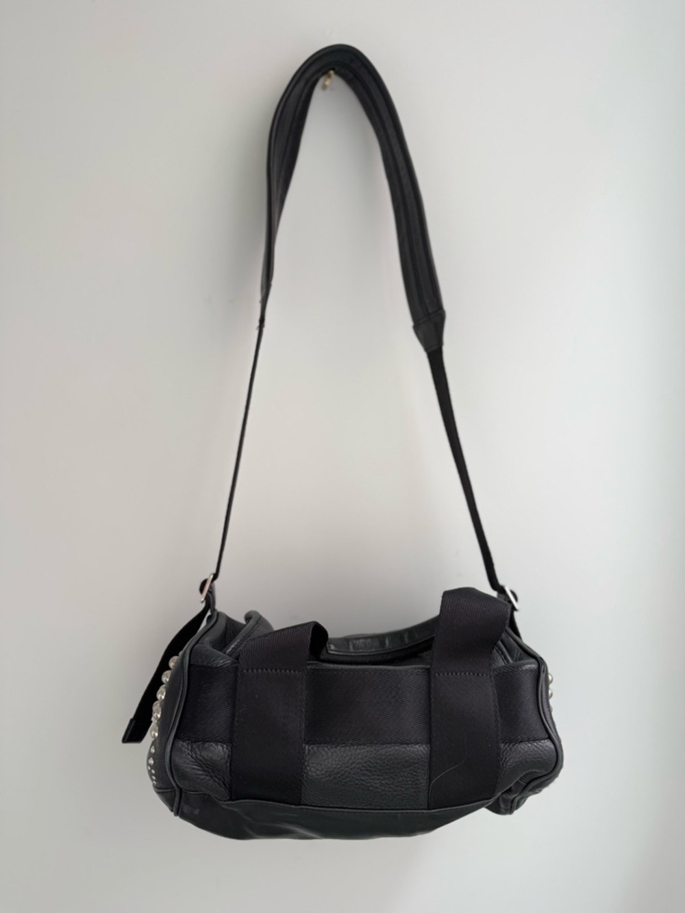 Alexander Wang Black Leather & Web Silver Studded Small Duffel Bag - Picture 6 of 10